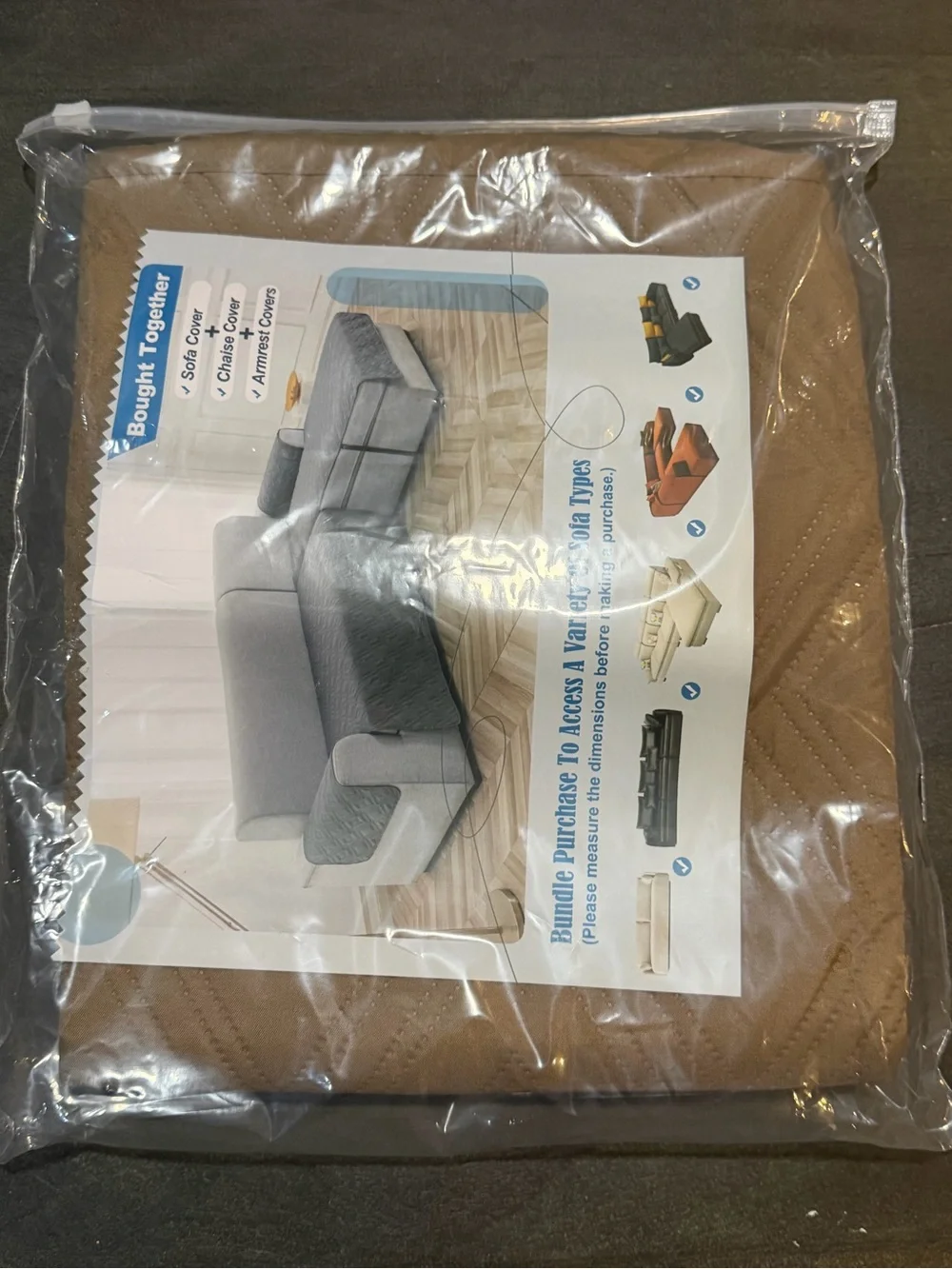 Quilted Brown Sofa Armrest Cover Protector, Universal Fit, Wash
